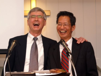 Sharing a laugh with another pastor